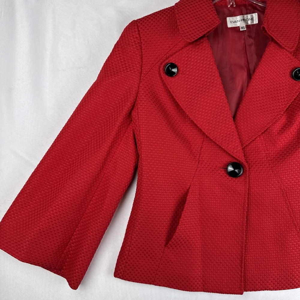 Evan Picone Red‎ Textured Blazer Womens 10 Petite Single Breasted Jacket - Picture 4 of 8